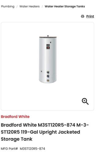 Bradford White Water Storage Tank 119 Gallons