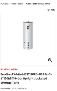 Bradford White Water Storage Tank 119 Gallons