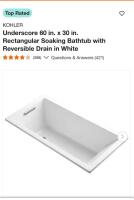 KOHLER 1121-0 Underscore Bath Tub 60&rdquo;x30&rdquo;x19&rdquo;