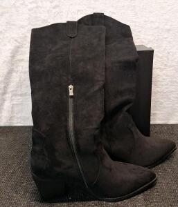 (1) Pair Of VBDB - Velvet Knee High Cowboy Boots For Women, Black, Size-10