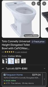 TOTO Connelly Toilet Bowl &mdash;No Tank &mdash;-