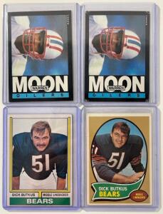 (2) Dick Butkus Collectable Sports Cards & (2) 1985 Warren Moon Rookie Sports Cards