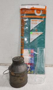 (1) Olfa Quilter Cutting Mat W/ Ruler (1) Decorative Milk Canister (1) Replacement Oil Lamp Glass
