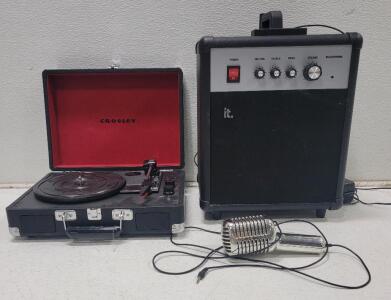 (1) it. Brand Portable Mini Amplifier /w microphone, tested (1) Crosley Voyager Portable Retro Turntable with Bluetooth