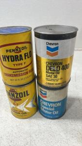 (2) Vintage Penzoil oil Hydra Flo ,(1) Chevron Special Oil,(1) Chevron Delo 400