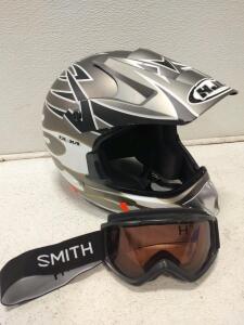 HJC Motocross Helmet and A Pair Of Smith Goggles