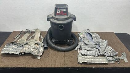 (1) Craftsman 2.0 Peak H.P. Vacuum. (2) Camo Vests