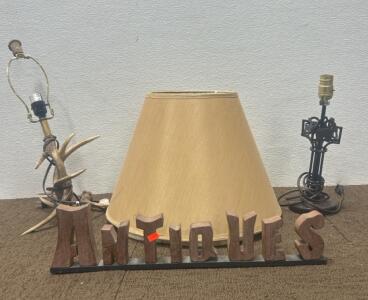 (2) Lamps (1) Lamp shade (1) Sign