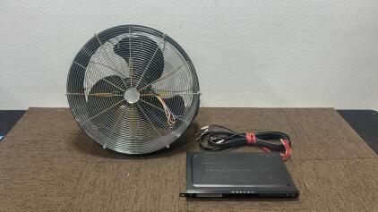 (1) UTILI shop fan. (1) Tchnical Pro DVD player