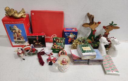 (1) Jolly Ole St. Nick Santa Musical (1) Solid Brass Rocking Horse Candleholder And More