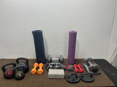 (9) Weights (2) Yoga mats, (2) Leg weights (2) Arm weights and more