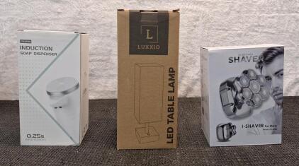 (1) Cordless Soap Dispenser (1) Cordless LED Table Lamp & (1) Men's Cordless Shaver