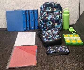 (1) Kids Backpack W/ Matching Lunch Bag & Pencil Bag, (3) 24-Count Packs Of Ticonderoga #2 Pencils, (1) 4-Pack Of 1" Expanding Ring Binders & (1) 40-Oz Stainless Steel Insulated Mug
