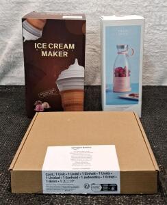 (1) Ice Cream Maker (1) Mini Fruit Blender & (1) Digital Kitchen Scale