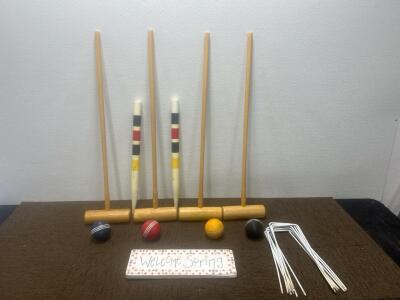 (1) Croquet set (1) Welcome Spring sign