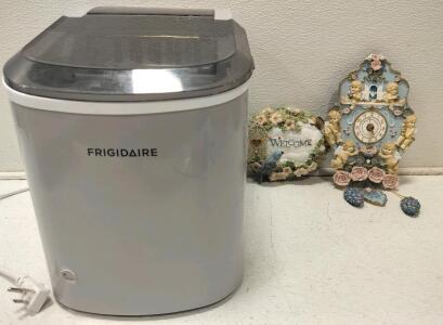 Frigidaire 26 lbs. Countertop Ice Maker, Vintage 3D Cherub Angel Roses Hanging Chime Wall Clock, welcome Avon chirping bird rock