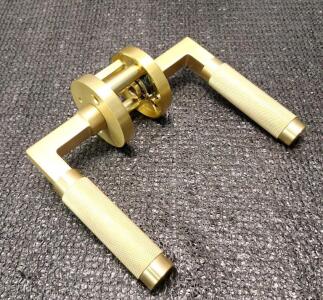 (1) Explore Hardware - St. Tropez Solid Brass Satin Gold Lever, Privacy Door Handle