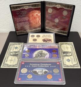 U.S. Mint Coin and Currency Collection, V Nickels, WWII, Silver Certificates