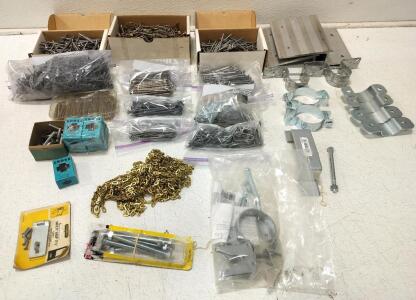 Assorted sized nails and bolts, aluminum ramp plates
