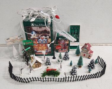 (1) Trim A Home Firestation No. 6 (1) Trim A Home Bayberry Village Fire Station (1) Vintage Corkwood Village Home And More