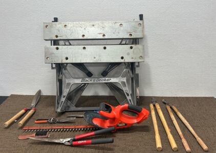 (1) Black & Decker Workmate (1) Black and Decker Hedge Trimmer And More
