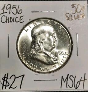 1956 MS64 Choice Silver Franklin Half Dollar