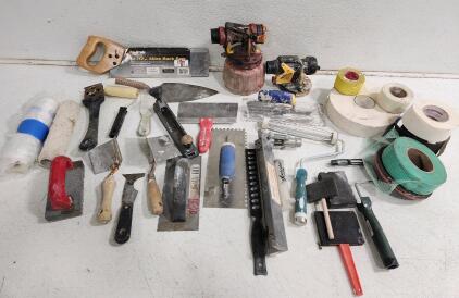Assorted Drywall Tools (1) Metal Clamp (1) Double Sided Oar