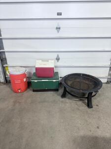 (1) Metal Fire Pit & (1) Coolers