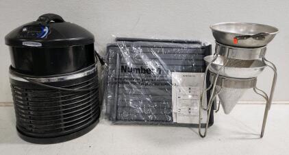 (1) Filter Queen Defender Air Filter (2) Puppy Pee Pad Holders (2) Vintage Cone Strainer Sifters