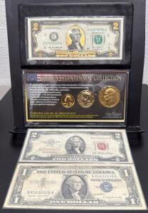 US Mint Golden Bicentennial Collection, $2 and $1 Bills, Certificates