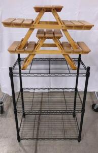 (2) 23"x 9&frac12;"x 11" Foldable Picnic Designed Shelves & (1) 23"x 13"x 30&frac12;" Metal Storage Rack