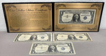 (4) Total 1957 And 1935 Series $1 Silver Certificates, Multiple Serial Numbers, Certificate Included