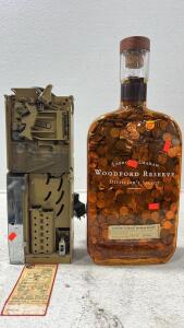 Bottle of Woodford Reserve Distiller's Select Kentucky Straight Bourbon Whiskey. Full Of unknown year of Pennies