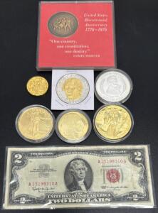 United States Bicentennial Currency Set with Coins and $2 Note, Serial A15198310A