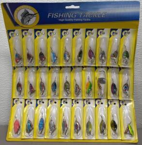 Set of 30 Fishing Lures with Treble Hooks, Various Colors