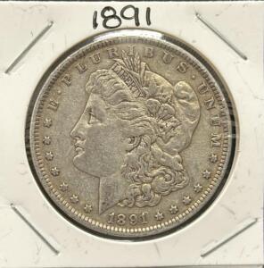 1891 Morgan Dollar Coin, 90% Silver, U.S. Mint