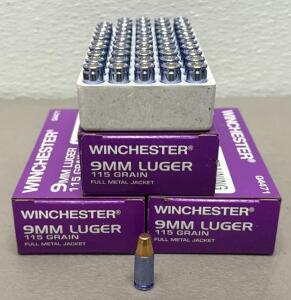 (150) Rounds Winchester 9mm Luger 115 Grain Full Metal Jacket Ammunition Q4471