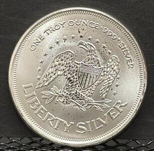 A-Mark Liberty Silver Coin, 1 Troy Ounce, .999 Pure Silver Bullion