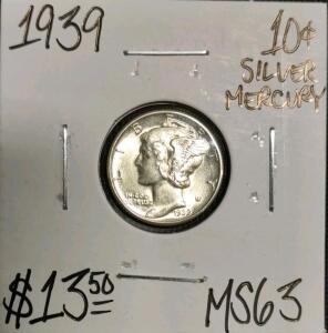 1939 MS63 Silver Mint State Mercury Dime