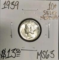 1939 MS63 Silver Mint State Mercury Dime