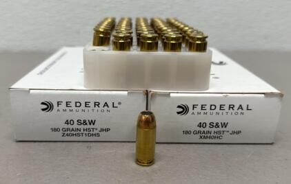 (100) Rounds Federal HST 40 S&W 180 Grain JHP Ammunition