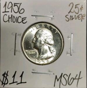 1956 MS64 Choice Silver Washington Quarter