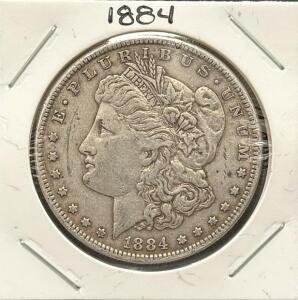 1884 Morgan Dollar Coin, U.S. Mint, Silver, Lady Liberty Design