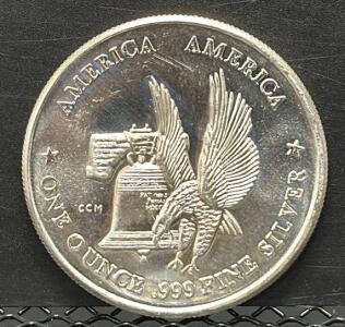 One Troy Ounce .999 Fine Silver Bullion Coin, Eagle & Liberty Bell Design