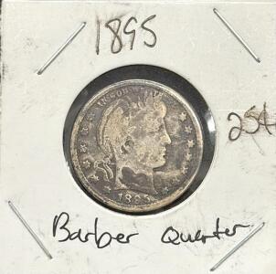 1895 United States Barber Quarter, No Mint Mark, 90% Silver