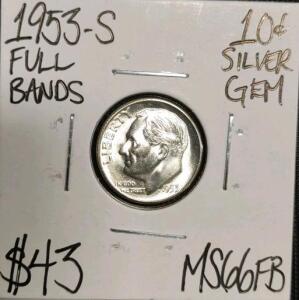 1953-S MS66FB Full Bands Gem Silver Dime