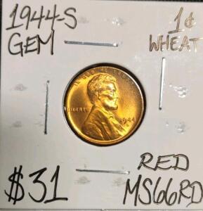 1944-S MS66RD Red Gem Wheat Copper Cent