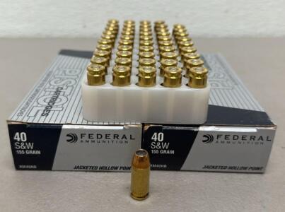 (100) Rounds Federal Ammunition XM40HB, 40 S&W, 155 Grain, Jacketed Hollow Point