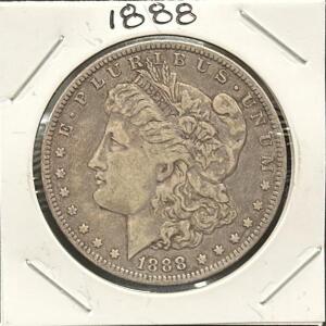 1888 Morgan Silver Dollar Coin, U.S. Mint, One Dollar, 90% Silver