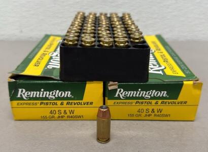 (100) Rounds Remington Express 40 S&W 155 GR JHP Ammunition